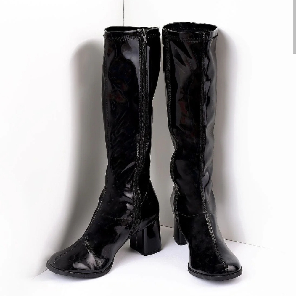 Black Patent Knee High Go Go Boots